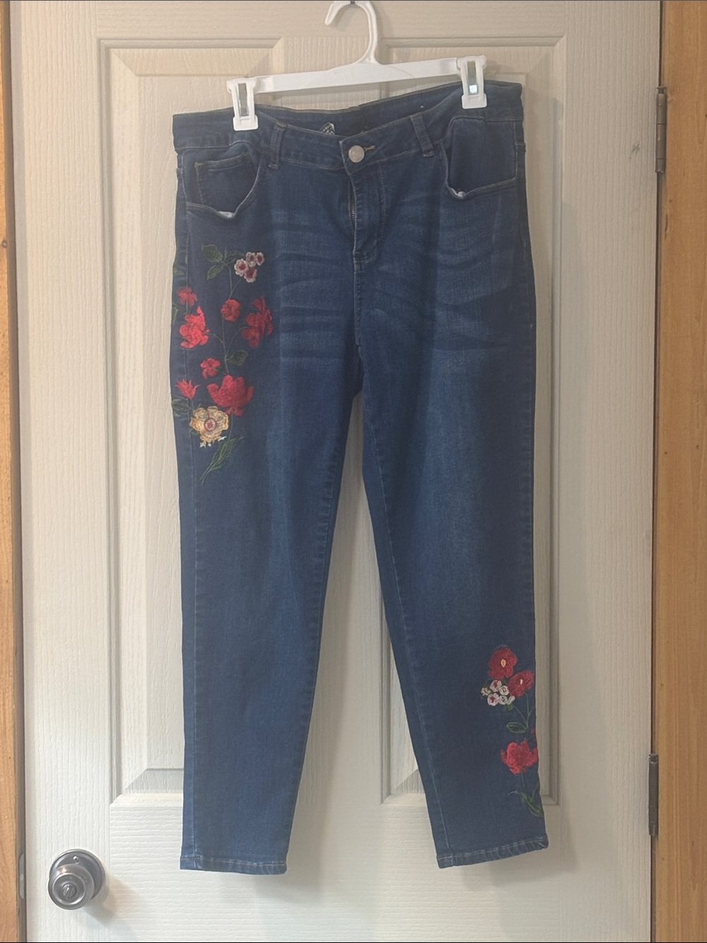 Sandpiper Jeans with Red Floral Embroidery